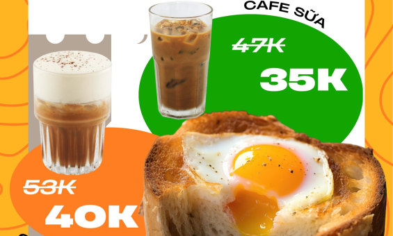 Combo ăn sáng cafe + sandwich trứng chỉ từ 35K